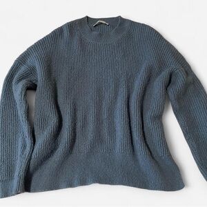 ZARA Blue Oversized Ribbed Knit Crewneck Sweater